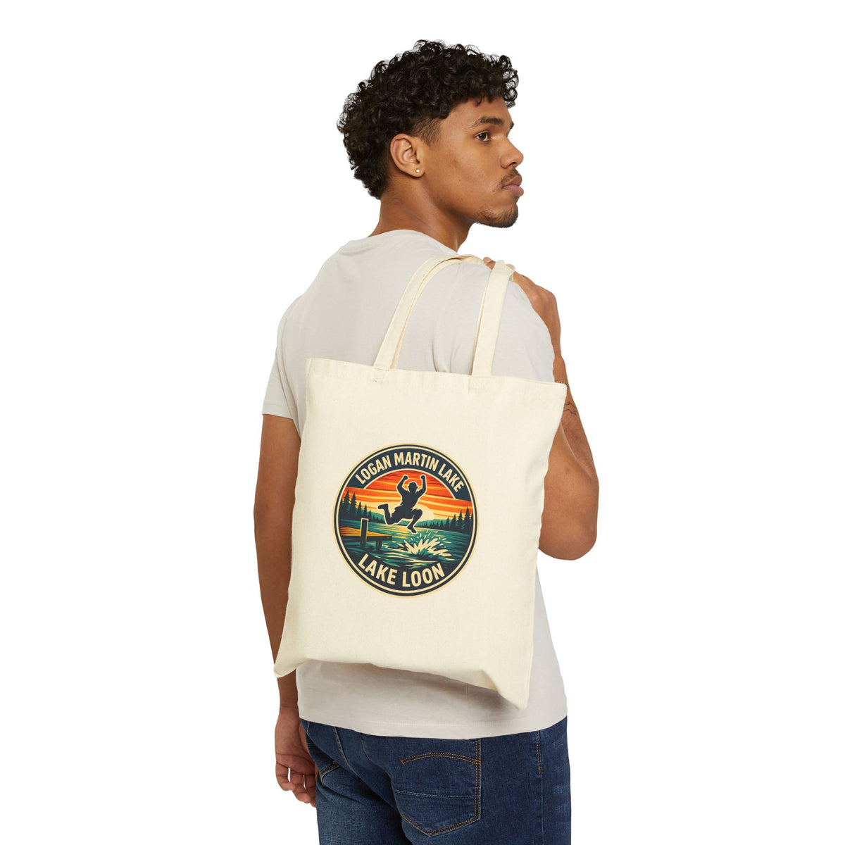 Logan Martin Lake Loon Pier Jump Cotton Canvas Tote Bag